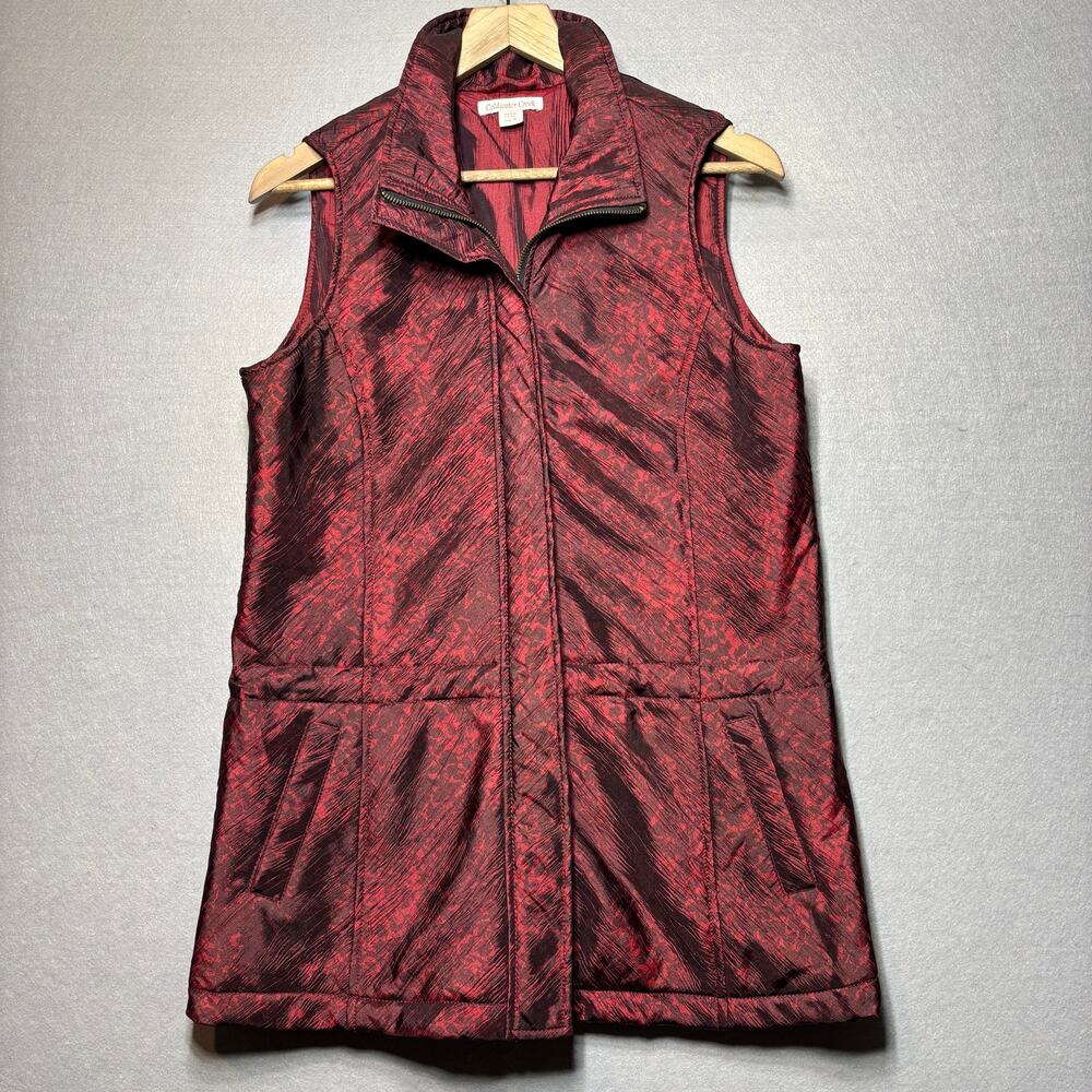 Coldwater Creek Vest S 6 8 Red Black Pattern Sleeveless Boho Retro Layered Chic‎